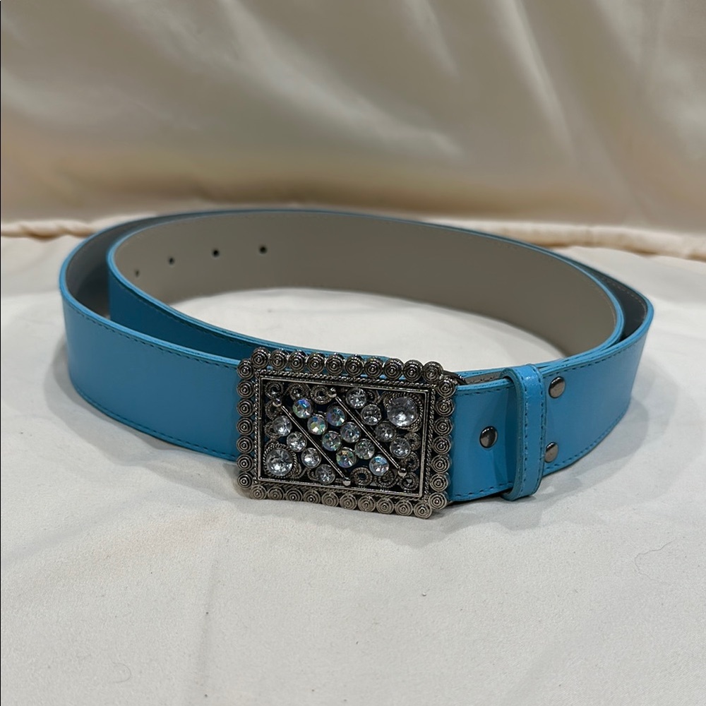 Blue Belt with Decorative Silver Buckle